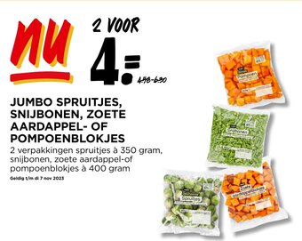 Jumbo JUMBO SPRUITJES, SNIJBONEN, ZOETE AARDAPPEL-OF POMPOENBLOKJES aanbieding