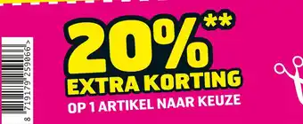 Trekpleister op 1 artikel naar keuze 20% extra korting aanbieding