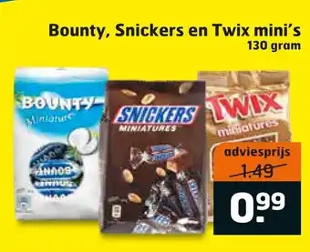 Trekpleister Bounty, Snickers en Twix mini's aanbieding