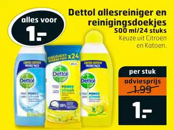 Trekpleister Dettol allesreiniger en reinigingsdoekjes aanbieding