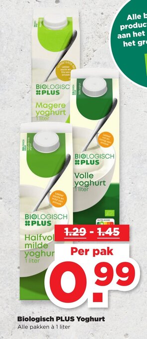 PLUS Biologisch Yoghurt 1 liter aanbieding