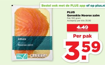 PLUS Gerookte Noorse zalm 100 gram kilo 35.90 aanbieding