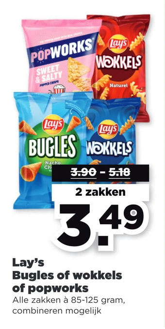 PLUS Lay's bugles of wokkels of popworks aanbieding