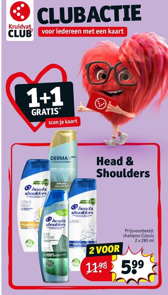 Head & Shoulders aanbieding bij Kruidvat 1+1 gratis