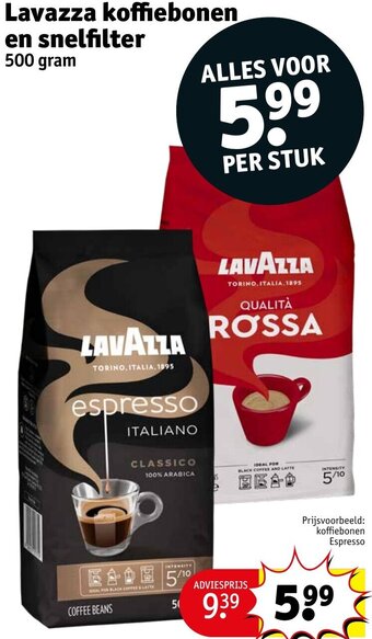 Kruidvat Lavazza koffiebonen en snelfilter 500 gram aanbieding