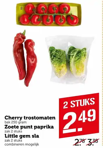 Coop Cherry Trostomaten 250g, Zoete punt paprika, Little gem sla aanbieding