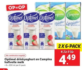 Lidl Optimel drinkyoghurt en campina haflvolle melk aanbieding