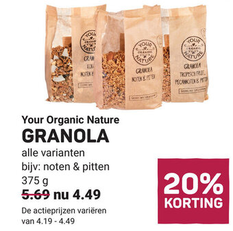 Ekoplaza Your Organic Nature GRANOLA 375 g aanbieding