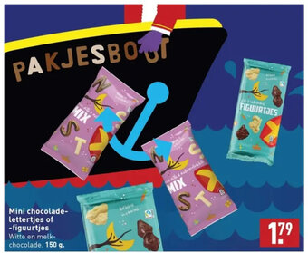 ALDI Mini chocolade- lettertjes of -figuurtjes Witte en melk-chocolade. 150 g. aanbieding