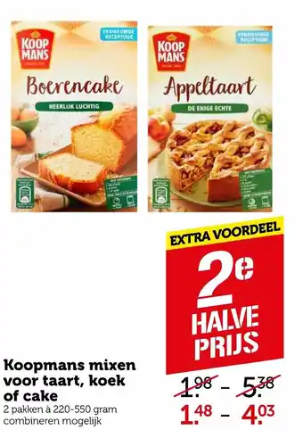 Coop Koopmans mixen voor taart, koek of cake 2*220-550g aanbieding