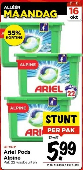 Vomar Voordeelmarkt Ariel pods alpine aanbieding