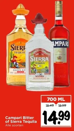 Vomar Voordeelmarkt Campari bitter of sierra tequila aanbieding