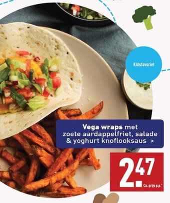 ALDI Vega wraps met zoete aardappel friet, salade en yoghurt knoflooksaus aanbieding