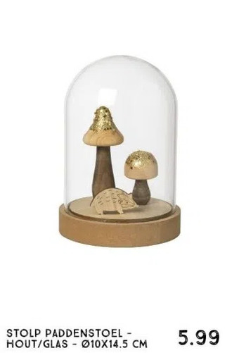 Xenos Stolp paddenstoel - hout/glas - ø10x14.5 cm aanbieding