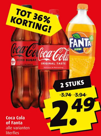 Boni Coca Cola of Fanta alle varianten literfles aanbieding