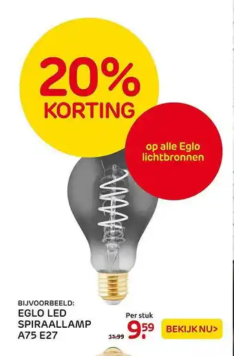 Praxis Eglo Led Spiraallamp A75 E27 20% Korting aanbieding