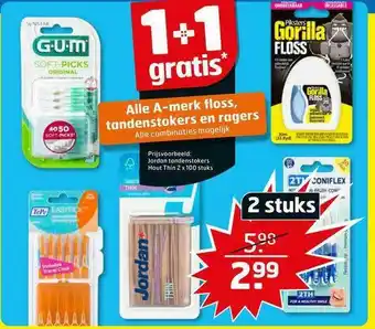 Trekpleister Alle A-merk Floss, Tandenstokers En Ragers 1+1 Gratis aanbieding