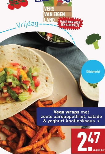 ALDI Vega wraps met zoete aardappelfriet, salade & yoghurt knoflooksaus > aanbieding