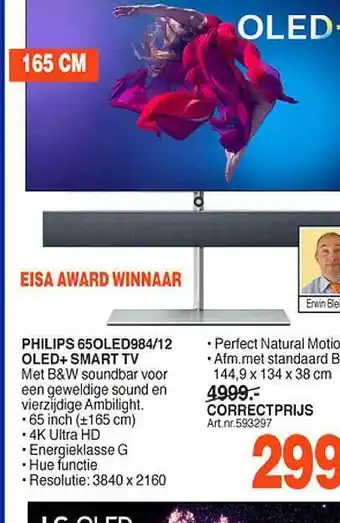 Correct Philips 65OLED984-12 OLED+ Smart TV aanbieding