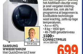 Correct Samsung WW80M76NN2M Wasmachine aanbieding