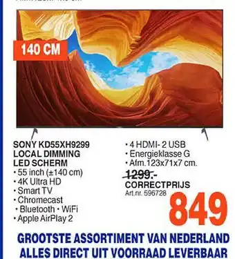 Correct Sony KD55XH9299 Local Dimming Led Scherm aanbieding