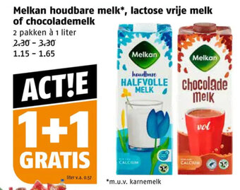 Poiesz Melkan houdbare melk, lactose vrije melk of chocolademelk aanbieding