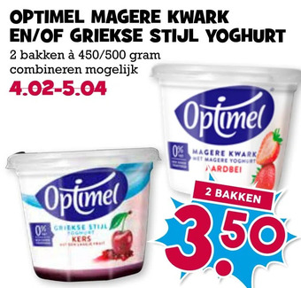 Boon`s Markt Optimel magere kwark en/of griekse stijl yoghurt aanbieding