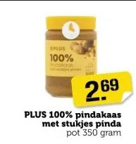 Coop Plus 100% pindakaas met stukjes pinda aanbieding