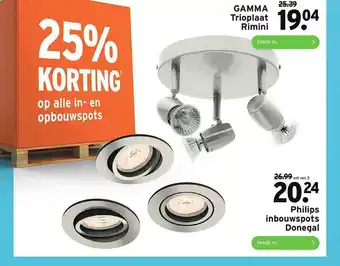 GAMMA Gamma Trioplaat Rimini Of Philips Inbouwspot Donegal 25% Korting aanbieding