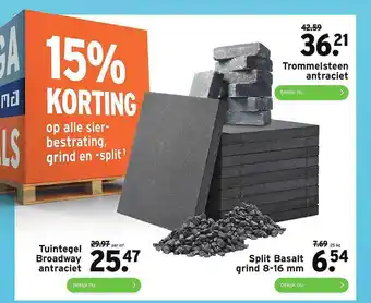 GAMMA Tuintegel Broadway Antraciet, Split Basalt Grind 8-16 Mm Of Trommelsteen Antraciet 15% Korting aanbieding