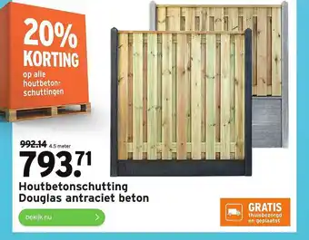 GAMMA Houtbetonschutting Douglas Antraciet Beton 20% Korting aanbieding