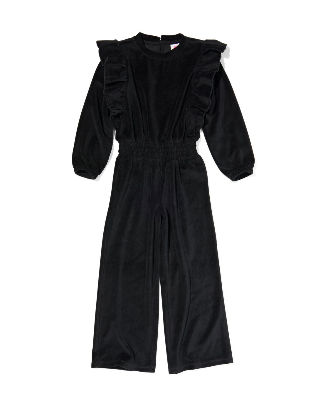 Hema kinder jumpsuit velours met ruffles zwart (zwart) aanbieding bij HEMA