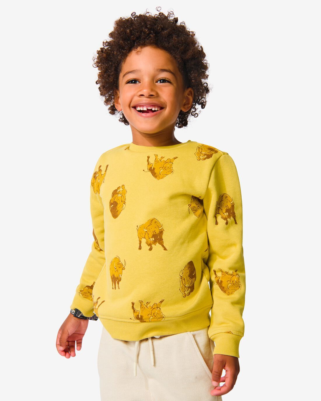 Hema kinder sweater bizon geel (geel) aanbieding bij HEMA