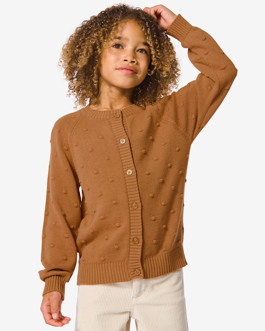 Hema kinder vest gebreid met noppen bruin (bruin) aanbieding bij HEMA