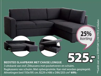 Jysk Bedsted slaapbank met chaise longue aanbieding