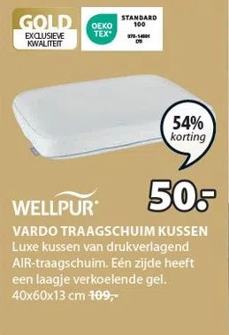 Jysk Wellpur vardo traagschuim kussen aanbieding