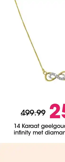 Lucardi 14 Karaat geelgouden ketting infinity met diamant aanbieding