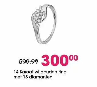 Lucardi 14 karaat witgouden ring met 15 diamanten aanbieding