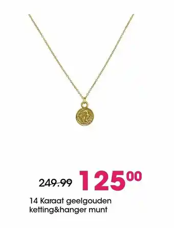 Lucardi 14 karaat geelgouden ketting&hanger munt aanbieding