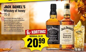 Dirck 3 JACK DANIEL'S Whiskey of honey 70 cl aanbieding