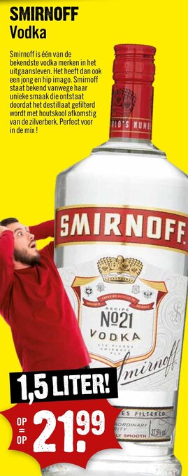 Dirck 3 SMIRNOFF Vodka 1.5 liter aanbieding