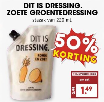 De Boerenschuur DIT IS DRESSING. ZOETE GROENTEDRESSING stazak van 220 ml. aanbieding