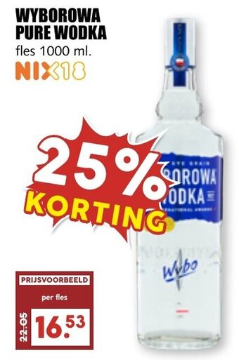 De Boerenschuur WYBOROWA PURE WODKA fles 1000 ml. aanbieding