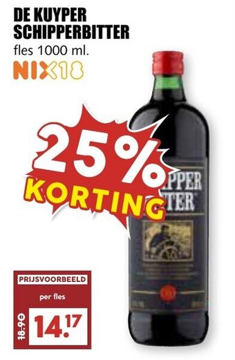 De Boerenschuur DE KUYPER SCHIPPERBITTER fles 1000 ml. aanbieding