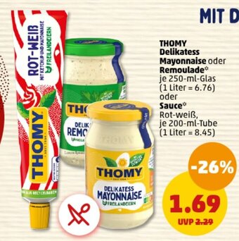 PENNY DE THOMY Delikatess Mayonnaise oder Remoulade oder Sauce aanbieding