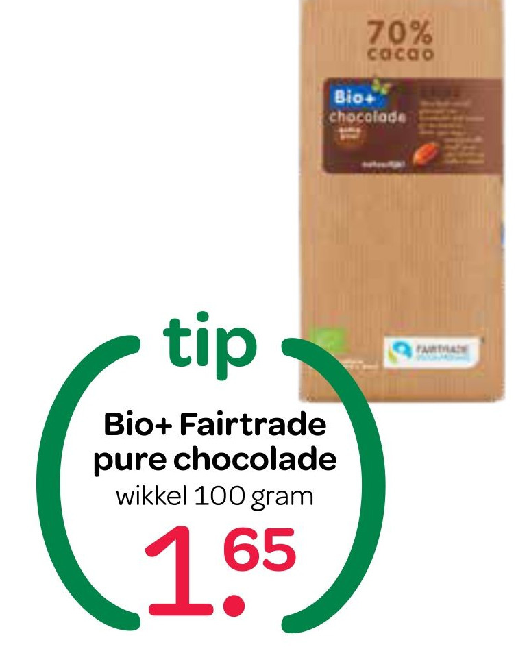 Bio+ Fairtrade pure chocolade aanbieding bij Spar