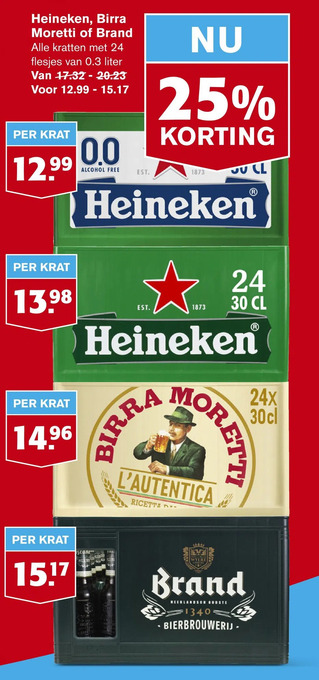 Hoogvliet Heineken, birra moretti of brand aanbieding