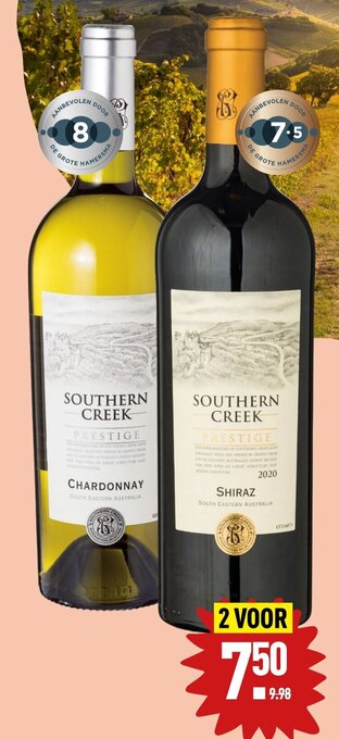 ALDI Southern Creek Prestige Chardonnay , Shiraz aanbieding