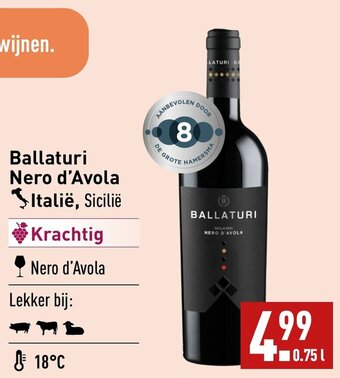 ALDI Ballaturi Nero d'Avola Italië, 0.75L aanbieding