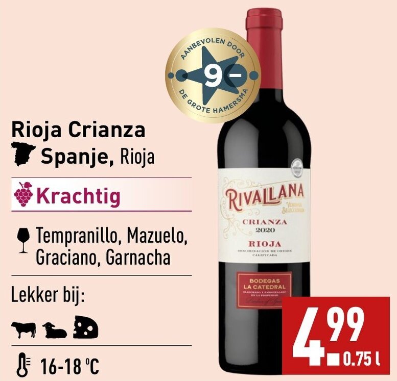 Rioja Crianza Spanje, 0.75L aanbieding bij ALDI
